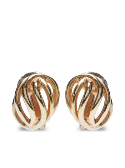 Pre-owned Dior Shield Clip-on Earrings In Gold
