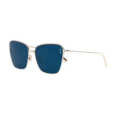 Dior Shiny Gold Sunglasses For Women With Blue Tinted Frames