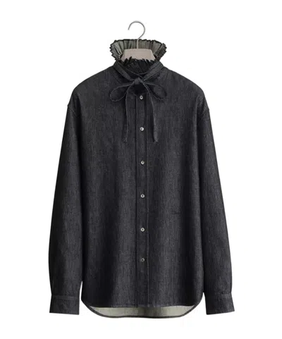 Dior Shirt With Pleated Stand Collar, Comfortable Fit In Black