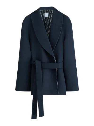 Dior Short Double-breasted Caban With Belt In Blue