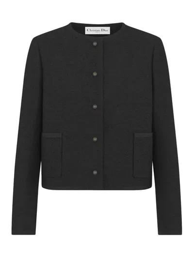 Dior Short Jacket Virgin Wool And Bouclé Cotton Blend In Black