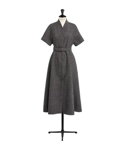 Dior Short Sleeve Belted Dress In Gray