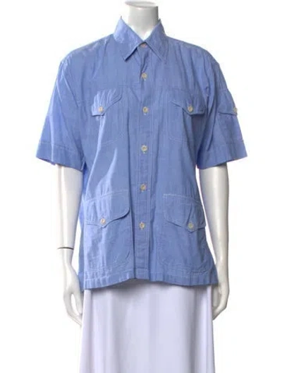 Pre-owned Dior Short Sleeve Button-up Top In Blue