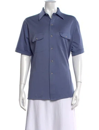 Pre-owned Dior Short Sleeve Button-up Top In Blue