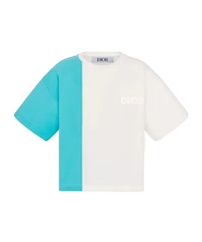 Dior Short Sleeve T-shirt In Ivory/turquoise