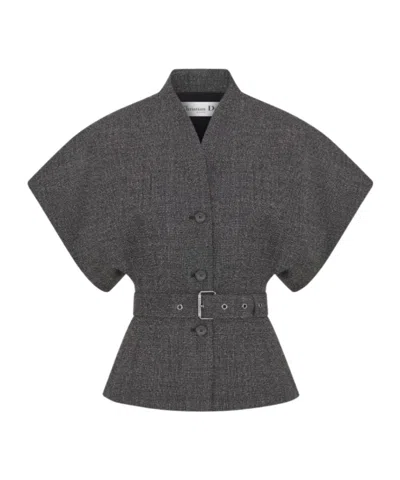 Dior Short-sleeved Belted Jacket In Gray