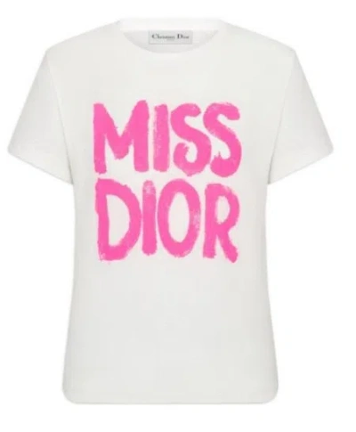 Dior Short-sleeved Round Collar T-shirt In White/bright Pink