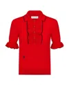 Dior Short-sleeved Sweater With Lotus Leaf Edge In Red