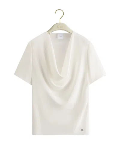 Dior Short-sleeved Draped Blouse In White
