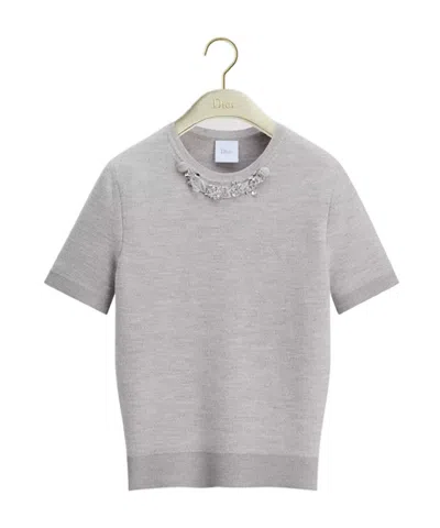 Dior Short-sleeved Embroidered Sweater In Gray