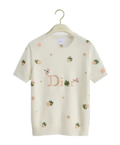 Dior Qixi Embroidered Short-sleeved Sweater In Neutral