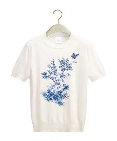 Dior Short-sleeved Embroidered Sweater In White
