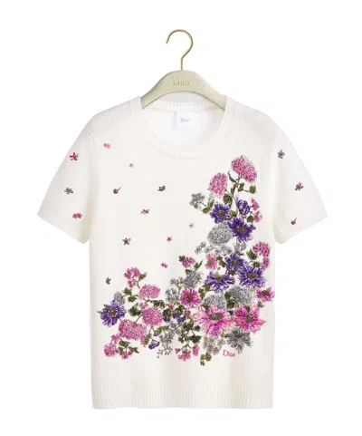 Dior Short-sleeved Embroidered Sweater In White