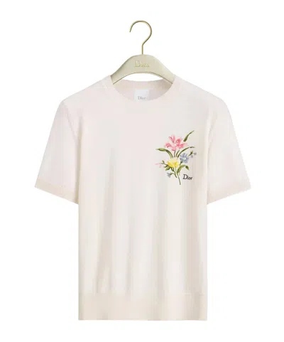Dior Short-sleeved Embroidered Sweater In White