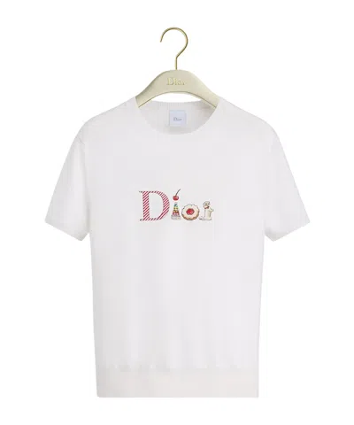 Dior Short-sleeved Embroidered Sweater In White