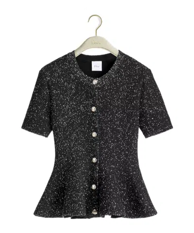 Dior Short-sleeved Peplum Cardigan In Black