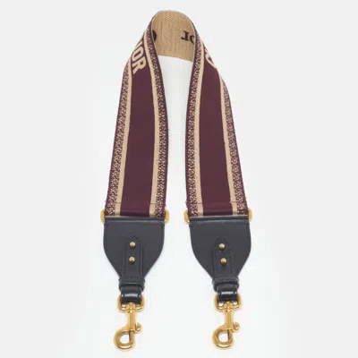 Pre-owned Dior Shoulder Bag Strap Burgundy Embroidered Canvas And Leather