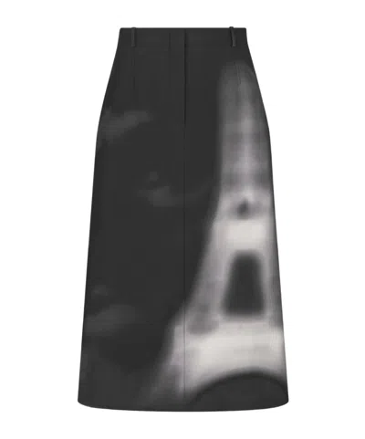 Dior Side Zipper Medium Length Skirt In Black