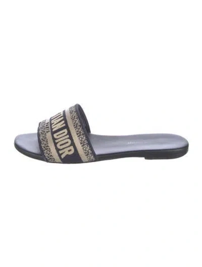 Pre-owned Dior Signature Logo Canvas Slides In Blue