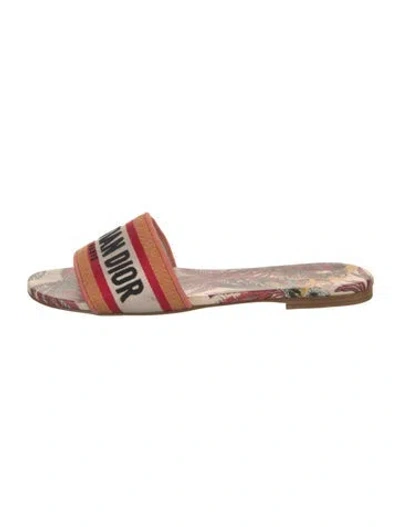 Pre-owned Dior Signature Logo Graphic Print Slides In Orange