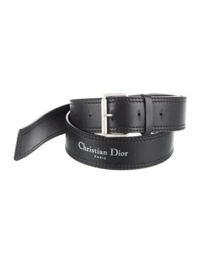 Pre-owned Dior Signature Logo Leather Belt In Black