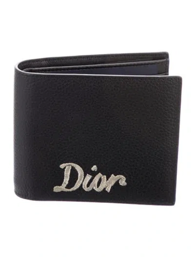 Pre-owned Dior Signature Logo Leather Bifold Wallet W/ Tags In Black