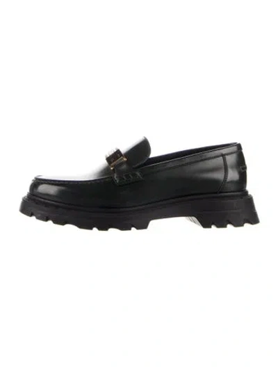 Pre-owned Dior Signature Logo Leather Loafers In Black