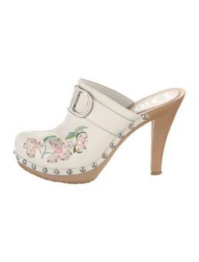 Pre-owned Dior Signature Logo Leather Mules In White