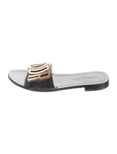 Pre-owned Dior Signature Logo Leather Slides In Black