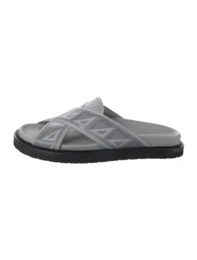 Pre-owned Dior Signature Logo Leather Slides In Gray
