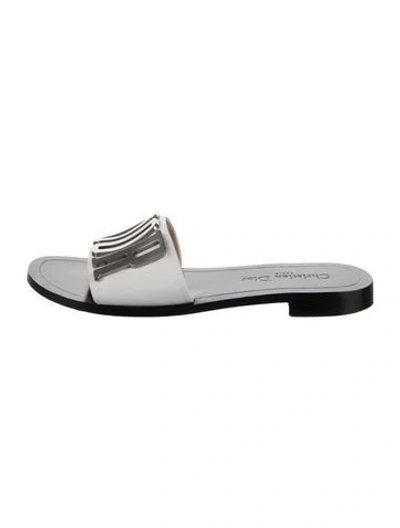 Pre-owned Dior Signature Logo Leather Slides In White