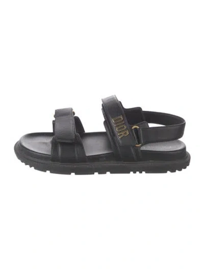 Pre-owned Dior Signature Logo Leather Slingback Sandals In Black