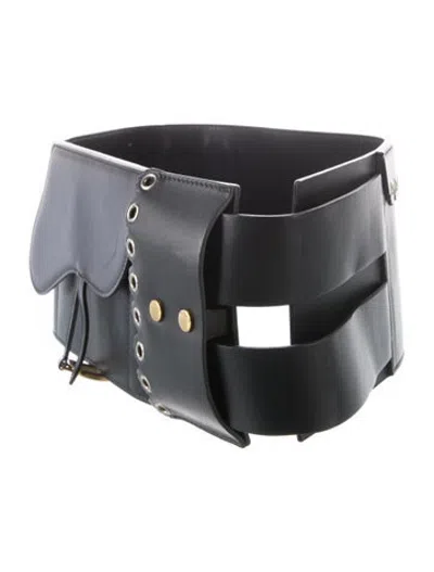 Pre-owned Dior Signature Logo Leather Waist Belt In Black
