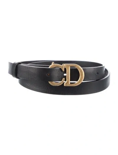 Pre-owned Dior Signature Logo Skinny Belt In Black