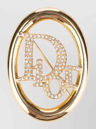 Dior Signature Metal Finish Brooch Pin Design In Gray