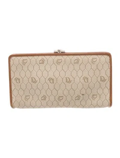 Pre-owned Dior Signature Vintage Coated Canvas Clutch Bag Vintage In Neutral