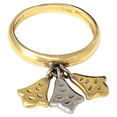 Pre-owned Dior Signed Christian  Charm Dangling Ring In Platinum And 18k In Multi