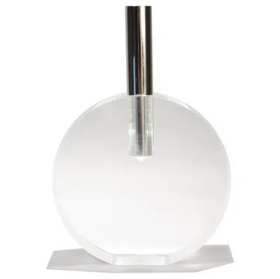 Pre-owned Dior Signed Gabriella Crespi Modernist Lucite & Stainless Steel (moon Flask) Vase In Transparent