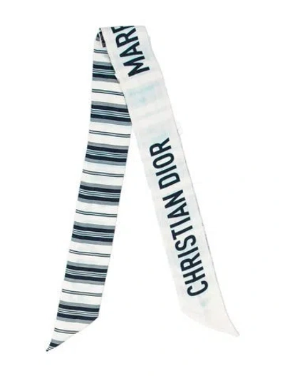 Pre-owned Dior Silk Bee Accent Scarf In White