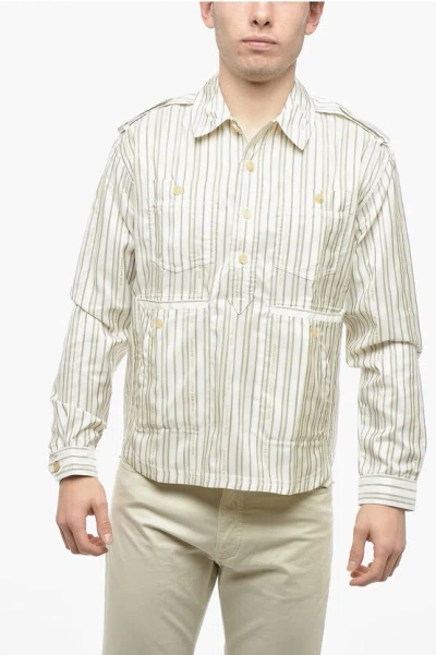 Dior Silk Blend Utility Shirt With Balanced Stripe Motif In Neutral