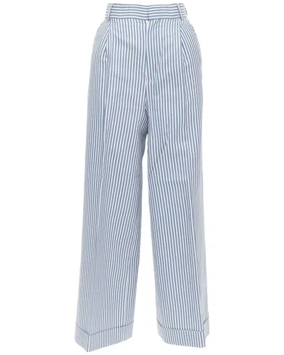 Dior Silk Cotton Striped Nautical Wide Pants In Blue