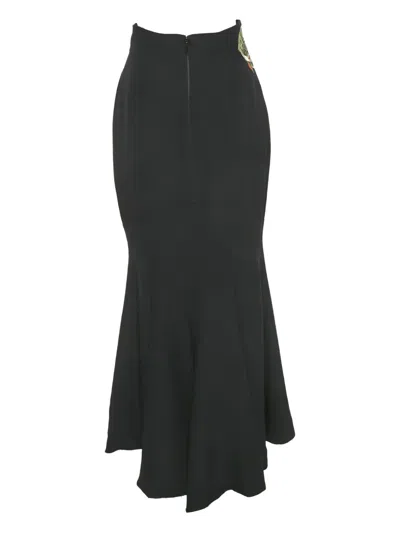 Pre-owned Dior Silk Embroidered Midi Skirt In Black
