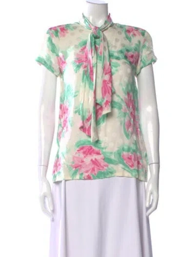 Pre-owned Dior Silk Floral Print Blouse In Green