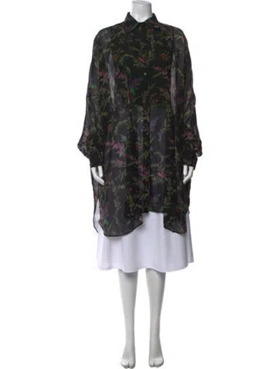 Pre-owned Dior Silk Floral Print Blouse W/ Tags In Black