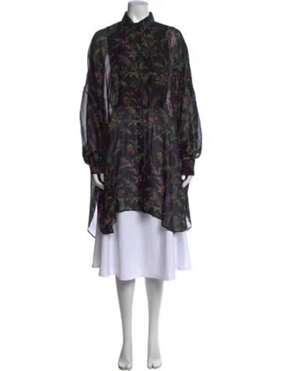 Pre-owned Dior Silk Floral Print Button-up Top In Black