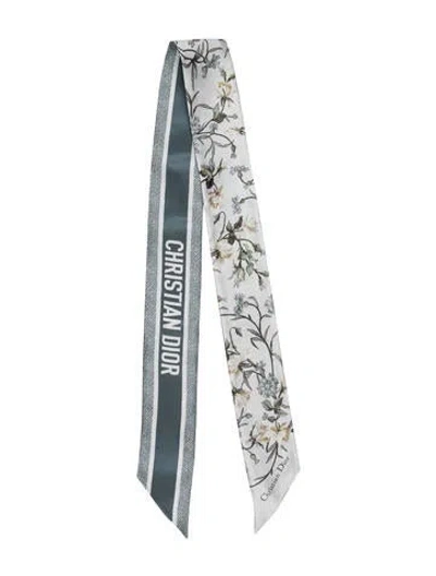 Pre-owned Dior Silk Floral Print Scarf In Blue