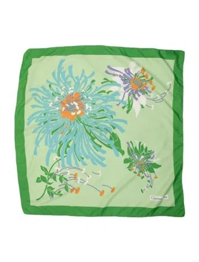 Pre-owned Dior Silk Floral Print Scarf In Green
