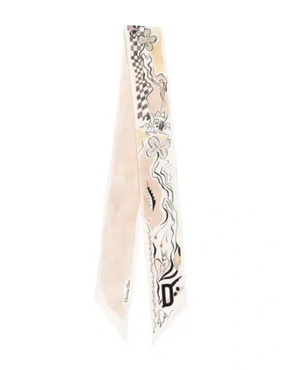 Pre-owned Dior Silk Floral Print Scarf In Neutrals