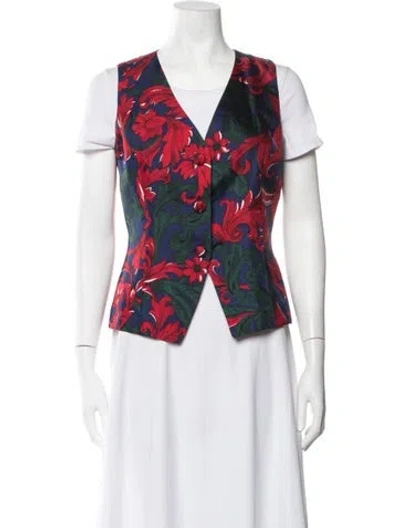 Pre-owned Dior Silk Floral Print Vest In Red