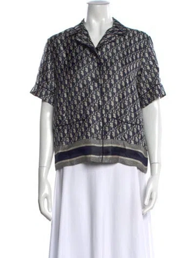 Pre-owned Dior Silk Graphic Print Button-up Top In Blue